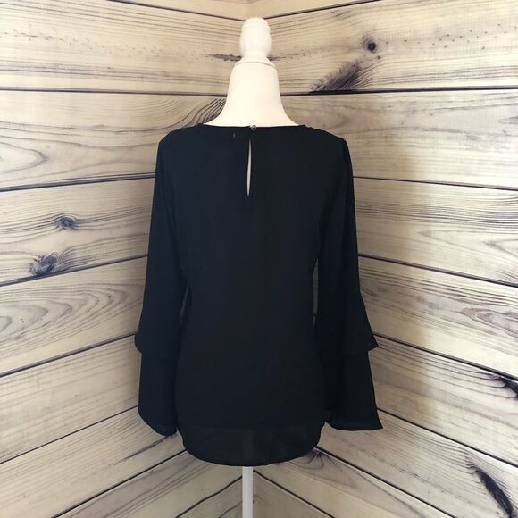 Ruff Hewn Grey Black Bell Sleeve Floral Embroidered Blouse XS - Picture 5 of 8